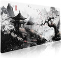 Black Whtie Japanese Gaming Mouse Pad XXL Anime Sakura Cherry Blossom Tree Extended Large Mat Mousepad Desk Pad Non-Slip Rubber Base Stitched Edge Keyboard Pad Playmat for Computer35.4×15.7 Inch