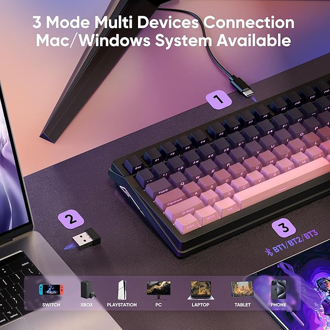 RedThunder K95 Wireless Mechanical KeyboardTFT Screen &amp Knob Trip-Modes Connection Gasket Custom Hot-Swap Keyboard RGB Backlit Pre-lubed Linear Switches Side Printed PBT Keycaps Gradient Pi