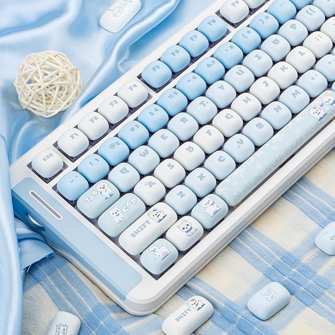 Cute PBT Keycaps Blue MOG Profile 140 Keys Novelty Round Keycap Kawaii Custom Keycap for Gateron Cherry MX Switches Mechanical Keyboard