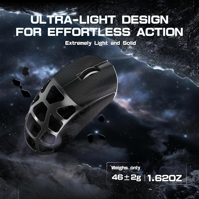 FELICON x Attack Shark R3 Magnesium Alloy Wireless Gaming Mouse 46g Ultra-Lightweight Skeletal Shell PAW3395 26K DPI 8K Polling Tri-Mode 2.4G/BT/Wired for PC Mac Laptop - Gray &amp Griptape