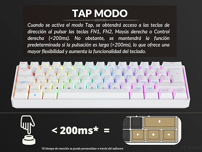 Ranked S60 Supernova 60% | Hot Swappable Mechanical Gaming Keyboard | 62 Keys Multi Color RGB LED Backlit for PC/Mac Gamer | ISO ES Spanish Layout (White Gateron Optical Blue)