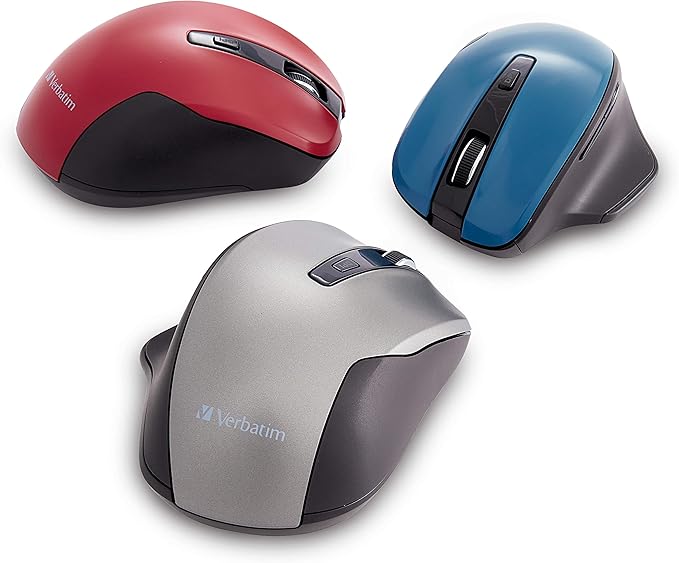 Verbatim 2.4G Wireless Ergonomic LED Silent Mouse - Noiseless and Silent Click Computer Mouse with Nano Receiver for Mac and PC - Red