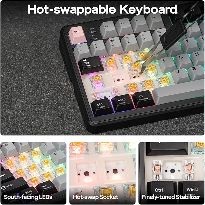 EPOMAKER TH99 PRO 96% Mechanical Keyboard with Screen &amp Knob 10000mAh 2.4Ghz/BT Hot Swap Custom Driver RGB Backlight PBT Keycap Wireless Gaming Keyboard for PC/Mac (Black Sea Salt Silent)