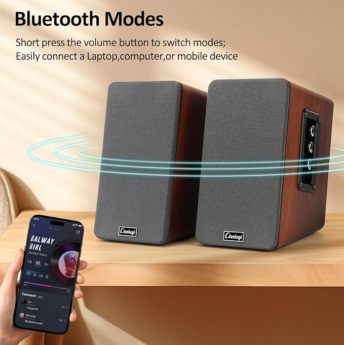 50W Wooden Bookshelf Speakers Passive 2.0 Computer SpeakersPC Speaker Bluetooth/RCA/AUX（3.5mm）/USB Inputs TV Speakers for TV/PC/Laptop/Turntable Strong Bass TV/Turntable Speaker