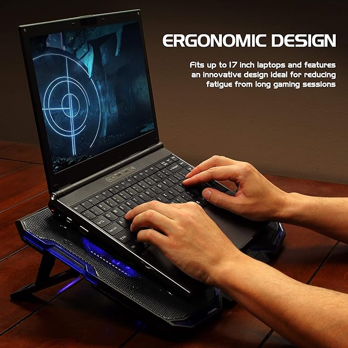 Enhance Cryogen Gaming Laptop Cooling Pad - Fits up to 17 inch Computer - Adjustable Laptop Cooling Stand with 5 Ultra Quiet Cooler Fans 2 USB Ports and LED Lighting - Slim Portable Design 2500 RPM