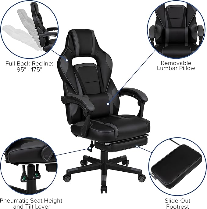 Flash Furniture Optis Black Gaming Desk with Cup Holder/Headphone Hook/Monitor Stand &amp Black Reclining Back/Arms Gaming Chair with Footrest