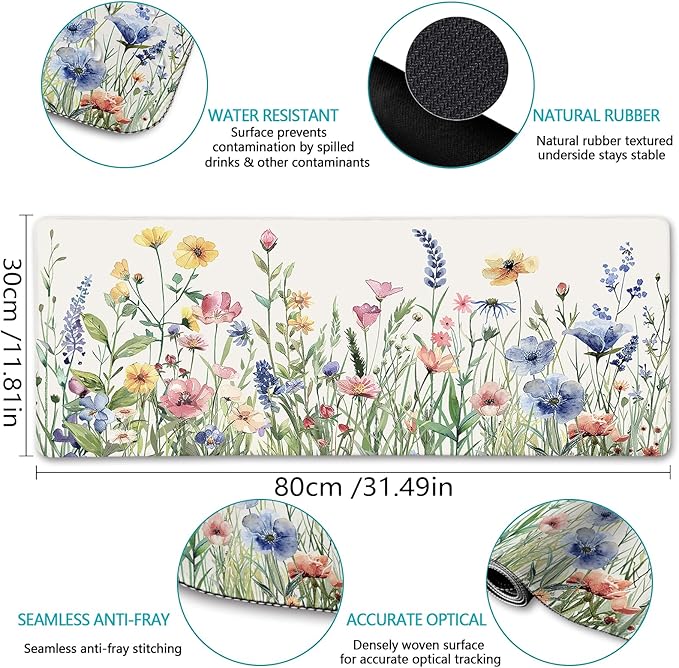 Flower Ergonomic Mouse Pad with Wrist Rest Large Gaming Computer Mouse Pad Wrist Support with Non-Slip Pain Relief PU Base Cute Office Desk Decor Accessories