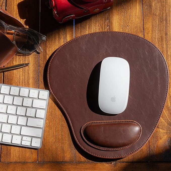 Londo PU Leather Oval Shape Non-Slip Mousepad with Wrist Rest Support Waterproof Surface Comfort Memory Foam Light Ergonomic Design Mouse Pad for Laptop Desktop