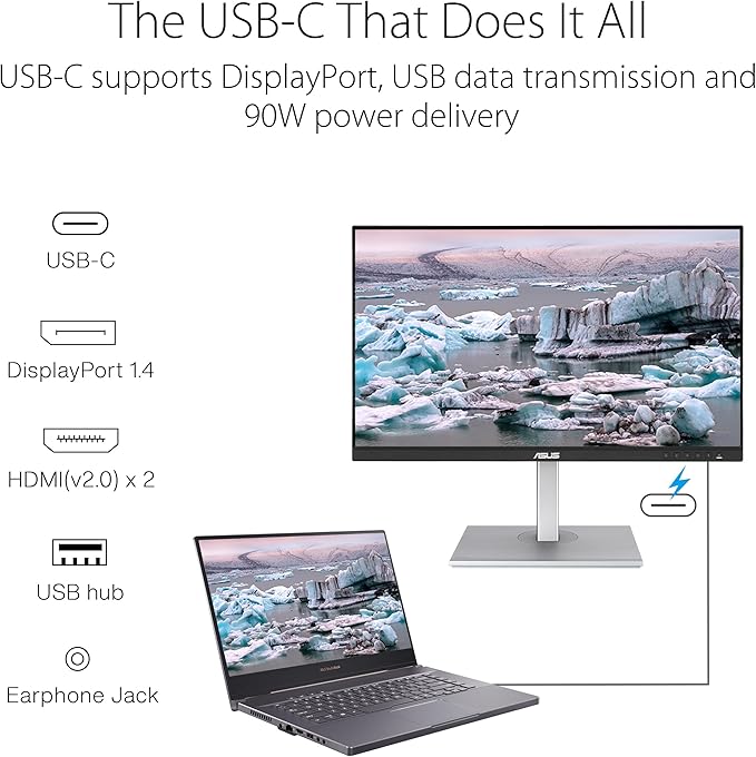 ASUS ProArt Display 27” 1440P Professional Monitor (PA278CGV) - IPS QHD (2560 x 1440) 144Hz 95% DCI-P3 ΔE &lt 2 Calman Verified USB-C PD 90W FreeSync Premium DisplayHDR 400 Height Adjustable