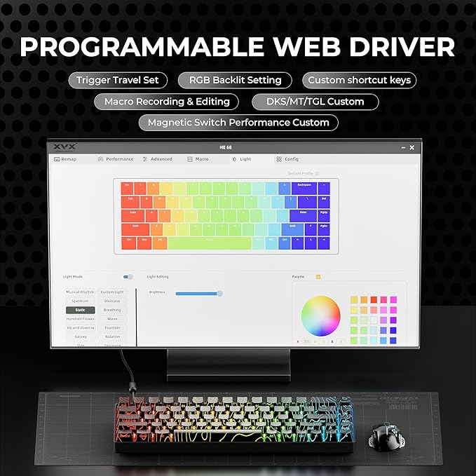 x XVX HE68 Pro Rapid Trigger Keyboard 60% PercentHall Effect Keyboard with Gateron Magnetic Jade Pro SwitchCNC Aluminum Frame Topographic Custom Mechanical Key Board for PC/Laptop/Xbox/PS4/PS5Black