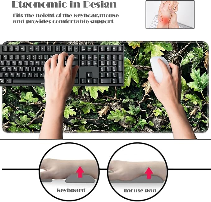 Ergonomic Keyboard Wrist Rest &amp Mouse Pad Wrist Rest SetXL Gaming Desk Mat 31.5x 11.8Non-Slip BaseMemory FoamEasy Typing Pain Relief for Office &amp HomeCamouflage Forest