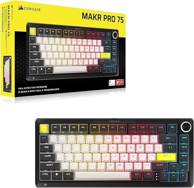 Corsair MAKR PRO 75 Hall Effect DIY Wired Magnetic Mechanical Gaming Keyboard – 75% Layout MGX Hyperdrive Switches Dual Actuation Rapid Trigger FlashTap SOCD 8000Hz US Layout – Black