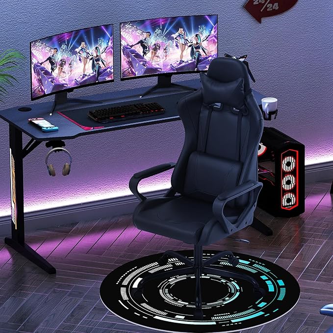 Black Gaming Chair | Ergonomic High Back Desk Chair Racing Style with Lumbar Support Headrest &amp Arms - Heavy Duty Swivel Computer Chair for Office