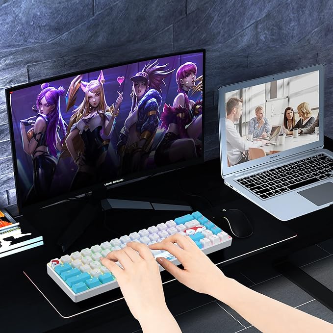 65% Mechanical Keyboard 68-Key Wired Gaming Keyboard with Blue Switch RGB Lighting Effect PBT Keycaps Ultra-Compact Mini Keyboard Suitable for Win/Mac(68 Sea)