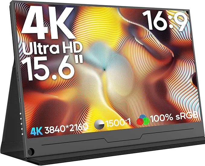 4K Portable Monitor 15.6 3840x2160 UHD USB-C HDMI Laptop Monitor 100% Adobe RGB IPS Computer Gaming Display HDR Travel Screen w/Speakers for Laptop Xbox PS5 Switch PC Phone