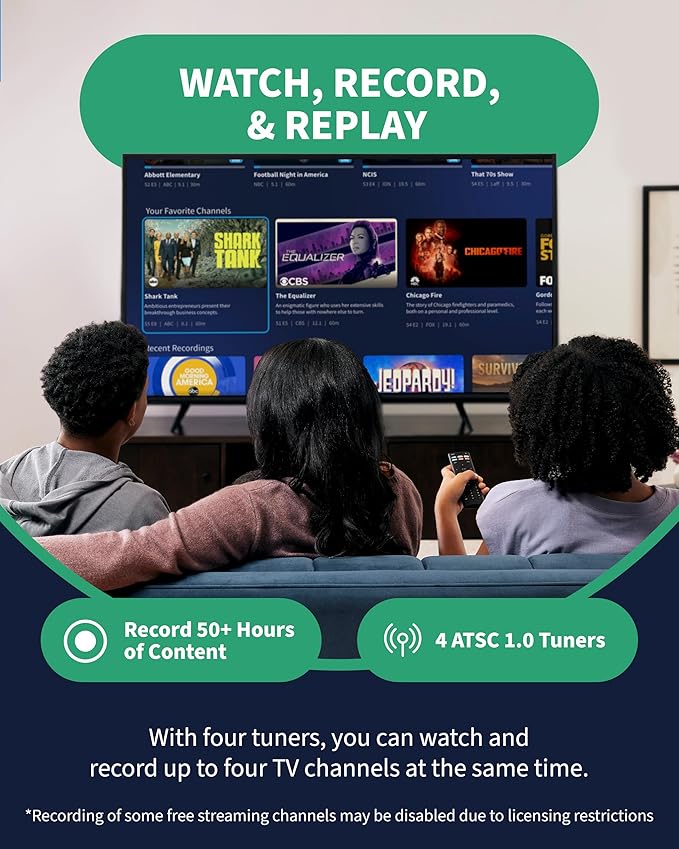 Tablo TV 4th Gen 4-Tuner Over-The-Air (OTA) DVR - Watch Pause &amp Record Live TV News Sports &amp Movies Throughout Your Home Over Wi-Fi - Pairs w/Any TV Antenna - 50+ Hrs Recording - No Subscri