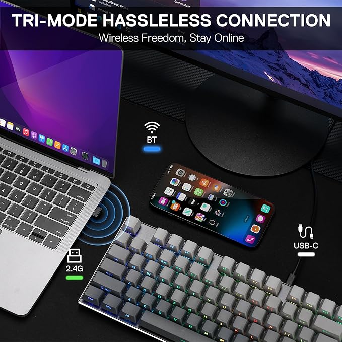 Redragon K556 PRO 104 Keys Wireless RGB Gaming Keyboard Tri-Mode Aluminum Mechanical Keyboard w/Noise Dampening Layers Hot-Swap South-Facing RGB Socket Gradient PBT Keycaps &amp Custom Linear Swit