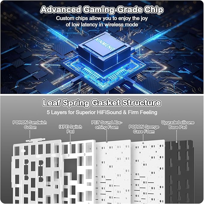 ATTACK SHARK X85 Wireless Mechanical Gaming Keyboard with Knob Hot Swappable BT/2.4GHz/USB-C Side Print PBT Keycaps 75% Gasket Keyboard RGB Coiled Cable Linear White Jade Switch for PC/MAC/Win