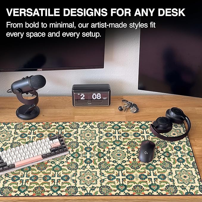 MPCO. Original Large Gaming Desk Mat – 36 x 17 Aeroglyde Arabic Textiles Emerald-Garden Full Desk Mouse Pad for Smooth Precision – Non-Slip Washable Extra-Large PC Mouse Pad for Gaming Sessions