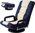 Foldable Floor Gaming Chair Video Gaming Rocker Chair for Adults 360° Swivel Comfort Armrest 7-position adjustable back for TV Reading 330 lbs Support Steel Frame Comfortable Fabrics (Blue+Beige)