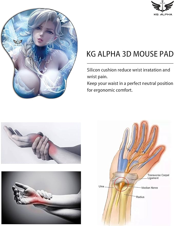 Cute Soft Sexy Cartoon 3D Big Breast Boobs Silicone Wrist Rest Support Mouse Pad Mat Gaming Mousepad 3D Mouse Pads with Wrist Support KG Alpha Frozen Elsa