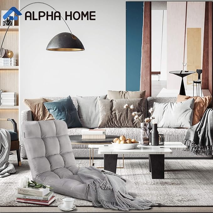 ALPHA HOME Adjustable Floor Chair with Backrest &amp Cushion Dorm Rocker 4 Positions Video Gaming Chair Folding Lazy Sofa Recliner Living Room Seating Lounge Chair for Reading Watching TVGrey