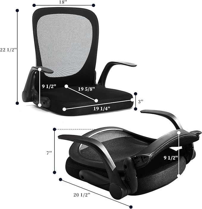 Ergonomic Floor Chair Foldable - Adjustable Armrest &amp Mesh Back Thick Cushioned Seat for Gaming Reading Meditation Multi-Use for Living Room Bed Tatami