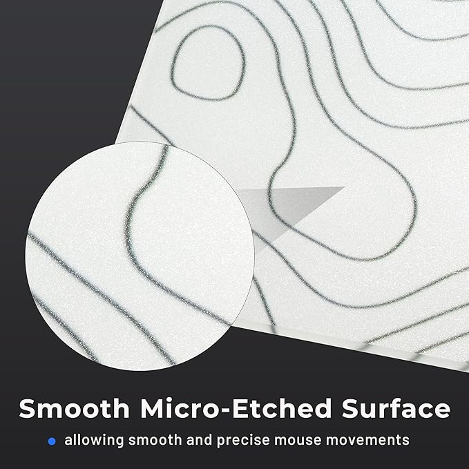 Glass Mousepad for Gaming White Topographic Hard Gaming Mouse pad Professional Large Mouse Mat 410mm*310mm Special Glass Surface with Improved Precision and Speed