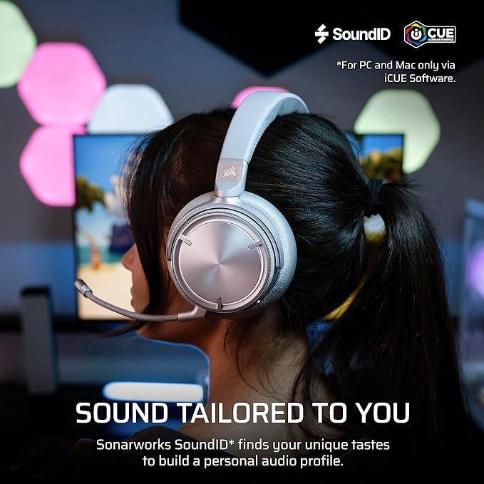 Corsair Virtuoso MAX Wireless Gaming Headset – Dolby Atmos Active Noise Cancelling Sonarworks SoundID Simultaneous 2.4GHz Wireless &amp Bluetooth 50mm Graphene Drivers PC Mac PS5/PS4 – Silver