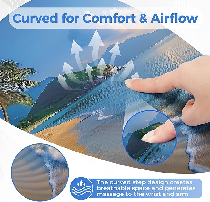 Ergonomic Mouse Pad with Wrist Support Memory Foam Wrist Rest for Pain Relief &amp Carpal Tunnel Non-Slip Base for Office Computer PC Laptop (12x8x1.2inch Yellow Beach)