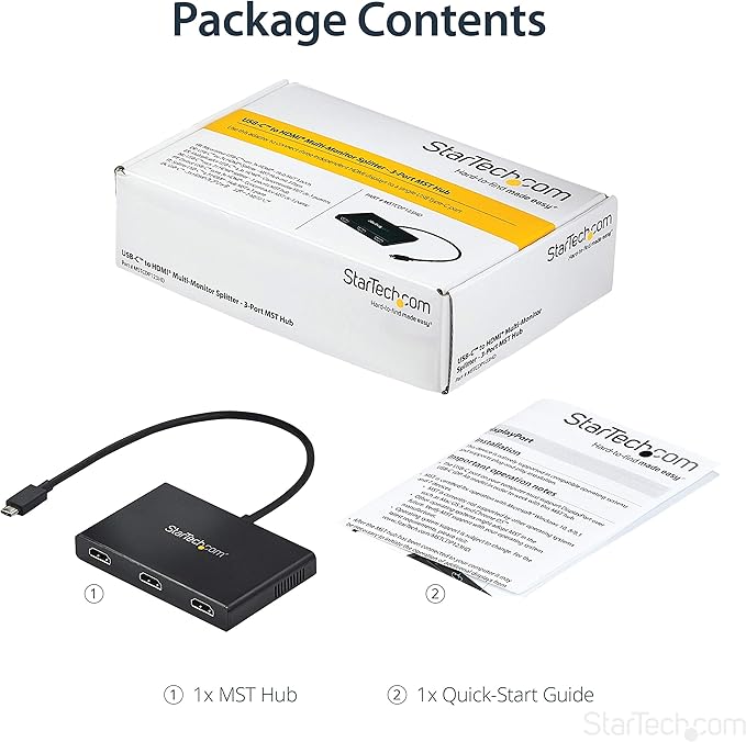 StarTech.com 3-Port USB-C Multi-Monitor Adapter USB Type-C to 3x HDMI MST Hub Triple 1080p 60Hz HDMI Laptop Display Extender / Splitter Extra-Long Built-In Cable Windows Only (MSTCDP123HD)