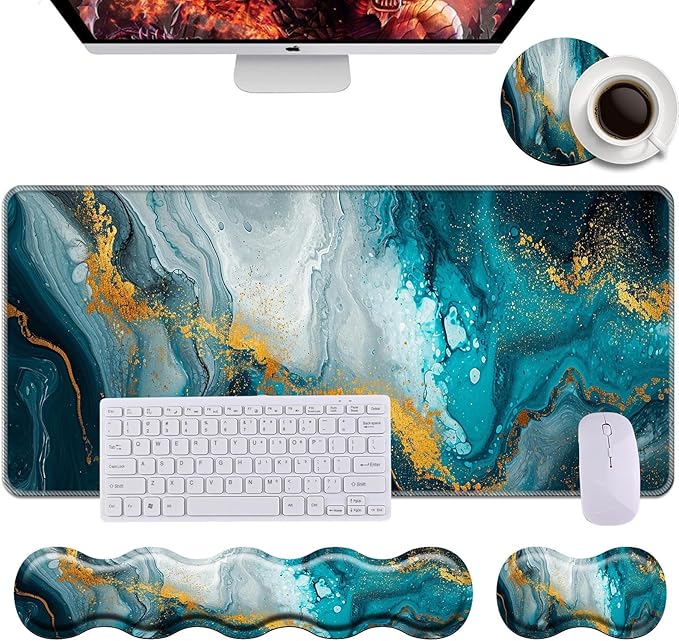 Keyboard Wrist Rest+Mouse Wrist Pad+Desk Pad SetMemory Foam Ergonomic Easy Typing Pain Relief for Computer Laptop Office Home - Marble