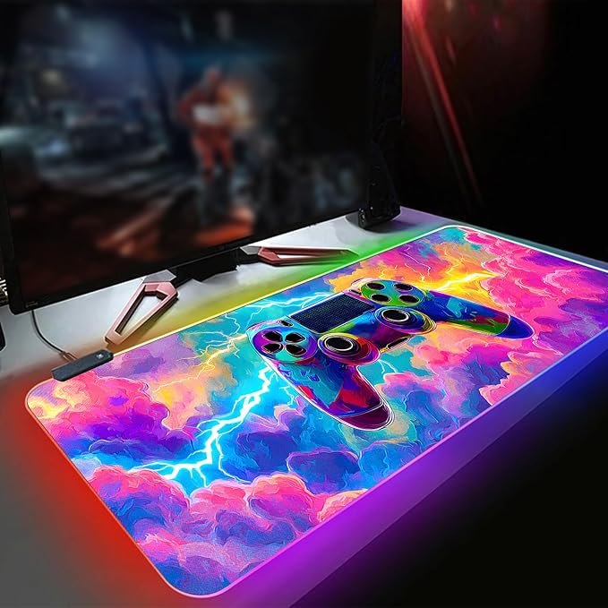 XL Led Gaming Mouse Pad with 14 Light Modes - Light Up Gamer Mouse Pad31.5 x 11.8in Non-Slip Gamepad Style RGB Large Gamer MousepadBlack Long Glowing Gaming Accessories for DeskWaterproof
