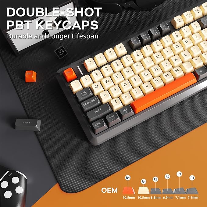 M75 Wireless Gaming Keyboard Mechanical Feel Membrane with Knob &amp OLED Display Bluetooth/2.4Ghz Rainbow Backlit Gradient PBT Keycaps 2000mAH Battery Anti-Ghosting-Dark Grey