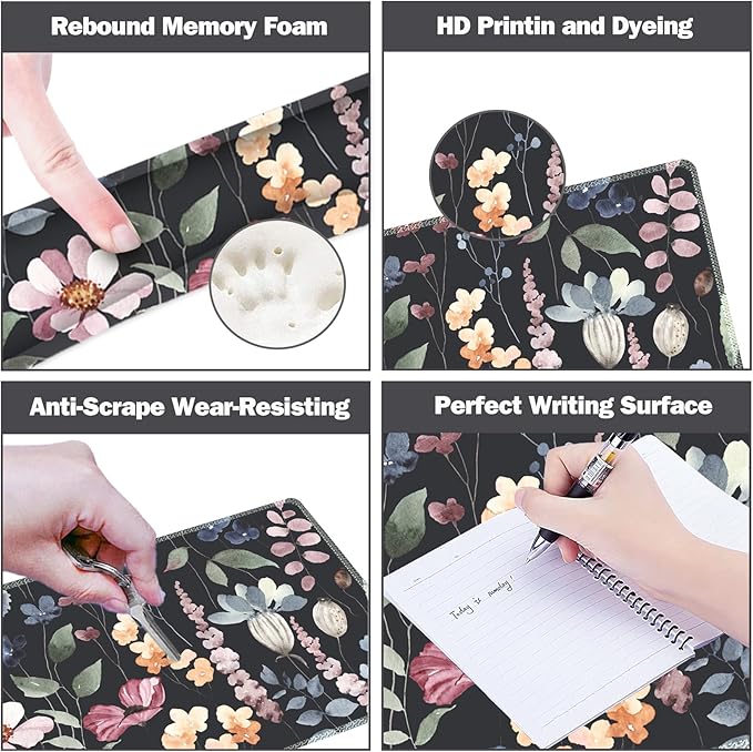 ARTSO Gaming Mouse Pad Wrist Support Set XXL Large Desk Mat Mousepad + Keyboard Wrist Support+ Mouse Wrist Rest+Coaster 4in1 Ergonomic Memory Foam Stitched Edge for Home Office -Flowers Plants