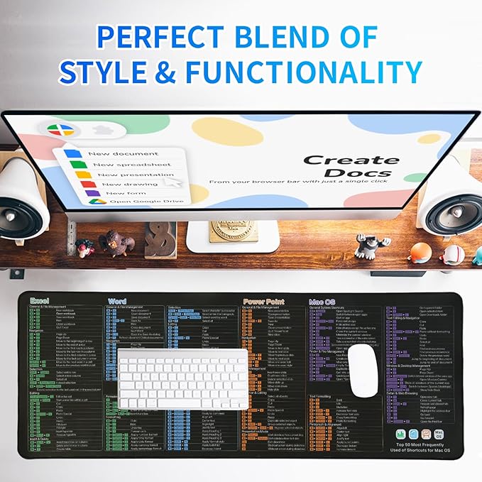 Excel/Word/Power Point/Mac OS Mouse padTop 50 Most Frequently Used of Keyboard Shortcuts Mousepad Non-Slip&ampWaterproof Large Gaming Office pc Desk mat (macOS/Excel/Word/PPT)
