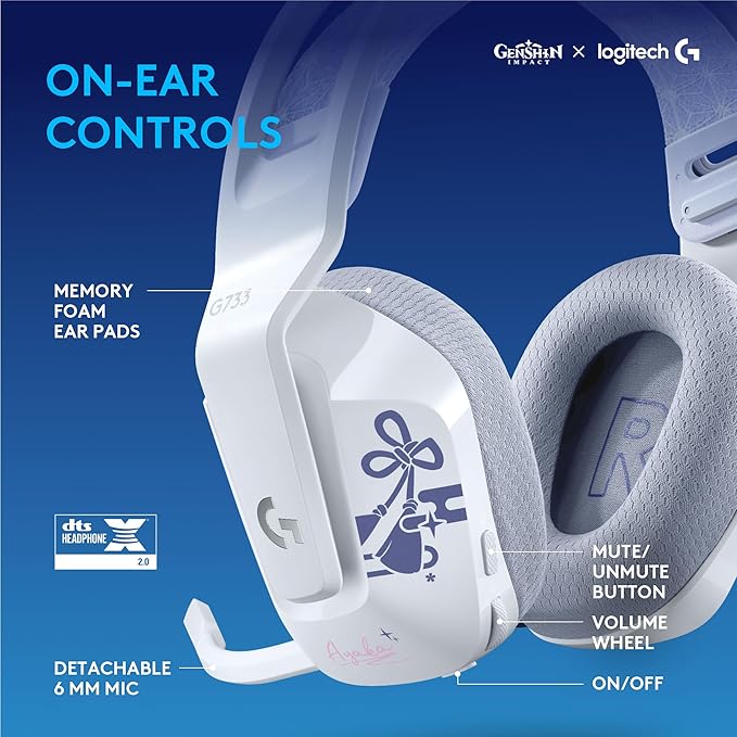 Logitech G733 Lightspeed RGB Wireless Gaming Headset with Suspension Headband Kamisato Ayaka Special Edition LIGHTSYNC RGB Blue Voce mic Technology and PRO-G Audio Drivers