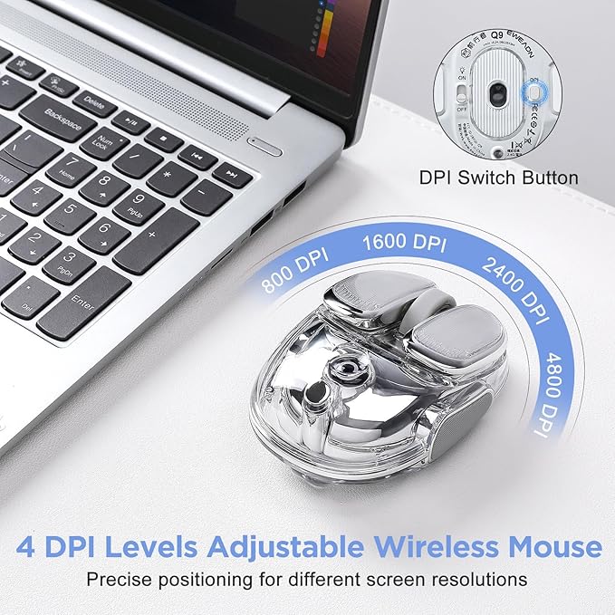 Q9 Wireless Mouse 2.4G/BT Dual Mode 4 Adjustable DPI (800-4800) Ultra-Quiet Click Bluetooth Mouse with RGB Breathing Light 500mAh Long Battery Portable for PC/Laptop/Mac/Tablet(Silver)