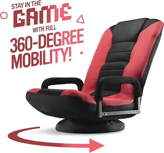 Swivel Floor Gaming Chair - Video Lounger Enjoy 6 Different Positions Adjustable Backrest Removable Arm Rests Folds to Store Stylish Blue with Black Center Stripe