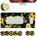 Mouse PadLarge Desk Mat Set 4in1 XL Mousepad + Keyboard Wrist Rest+Mouse Wrist Rest+Coaster with Ergonomic Desk Pad for Home Office Table Computer Cover -Sunflowers and White Flowers
