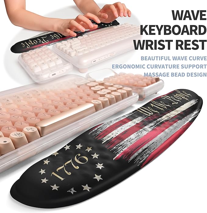 2-in-1 Ergonomic Set Wave Keyboard Wrist Rest and Massage Slope Mouse Pad Wrist Support Rebound Memory Foam for Relieve Carpal Tunnel Syndrome and Wrist Pain (Flag)