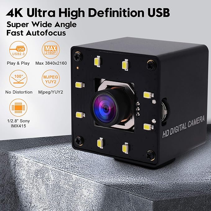 SVPRO Webcam 4K Autofocus USB Camera 30fps UHD Computer Camera with Light100 Degree Wide Angle Streaming CameraPlug &amp Play Web Cam for Industrial VisionOnline ClassVideo ConferenceSupport OTG