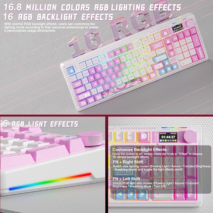 LINGBAO K98 PRO Anime Mechanical Keyboard Wireless with Screen &amp KnobRGB Gaming Keyboard Tri-Mode BT5.0/2.4GHz/USB-C Gasket Mount Hot Swappable Linear Switches Gamer Keyboards for PC/Mac/Andro