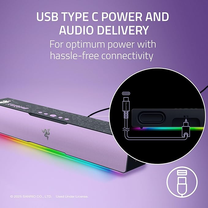 Razer Leviathan V2 X: PC Soundbar - Compact Design - Chroma RGB - USB Type C Power and Audio Delivery - Bluetooth 5.0 - for PC Laptop Smartphones Tablets &amp Nintendo Switch - Kuromi Edition