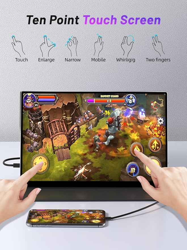 Portable Monitor Touchscreen 15.6 4K UHD 3840X2160 100000:1 OLED 10-Point Touch Screen Laptop Monitor with Protective Case HDMI USB C Travel Monitor for Phones PS5/4 Xbox Switch