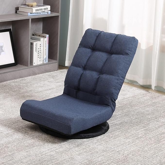 Swivel Floor Chair for Adults with Back Support Adjustable Floor Gaming Chair for TV Reading Playing Video GamesFloor Lounge Chair with Lumbar Support Folding Design 8858Z(Blue)
