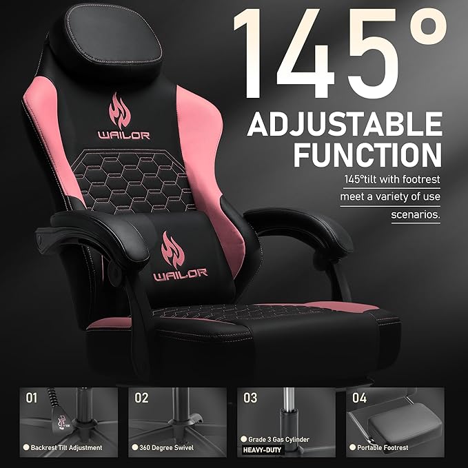 Gaming Chair with Massage and Packet Spring CushionErgonomic Gamer Chairs for Adults with Footrest 300lbsHigh Back Gamer Leather Chair with Headrest and Lumbar Support