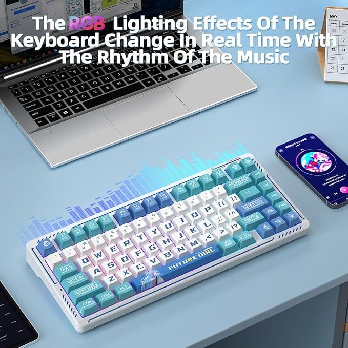 LINGBAO K75 Wireless Mechanical Keyboard 75% Anime Gaming Keyboard with 10000mAh Battery Hot-Swappable Pre-Lubed Switches RGB Backlit PBT Keycaps Creamy Sounding Computer Keyboards for PC/Mac/Win