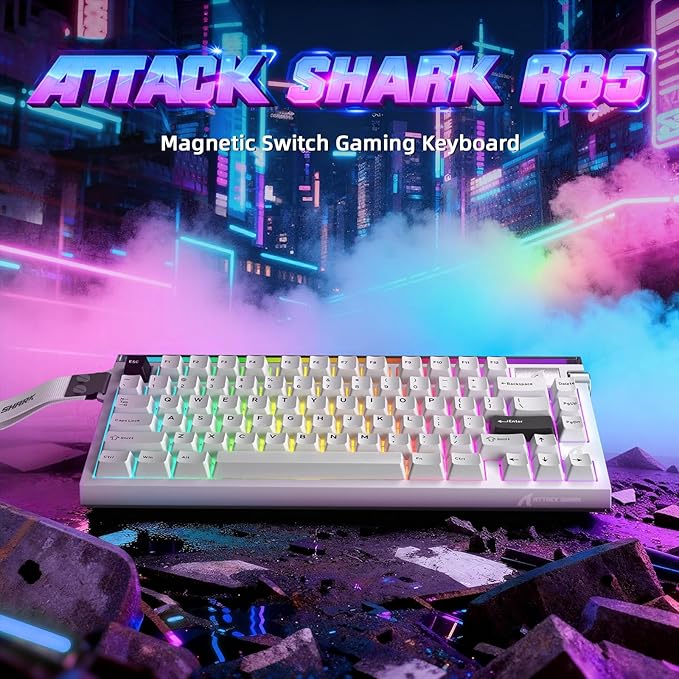 ATTACK SHARK R85 HE 75% Magnetic Wired Gaming Keyboard8KHz Polling Rate Rapid Trigger0.005mm RT Precision256K Scan RateCustom Hot-SwappableWeb Driver PC Keyboard for Gamer/Win/MacStarlight White
