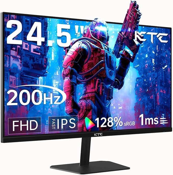 KTC 24.5 Inch Gaming Monitor 180Hz (Up to 200Hz) Monitor FHD Fast IPS 1080P 1ms 128% sRGB HDR10 Freesync HDMI x 2 /DP x 1 VESA Tilt Adjustable Xbox PS5 Switch (HDMI Cable Included)